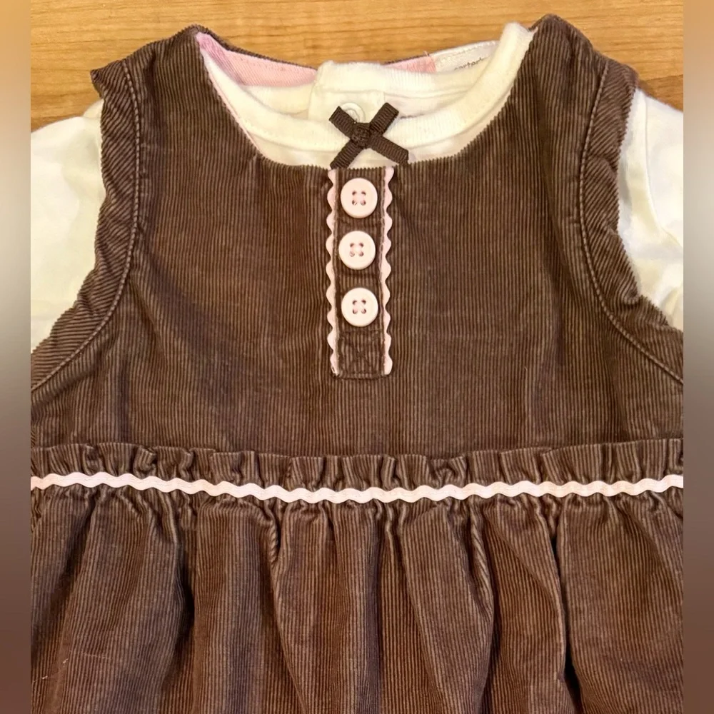 Vintage Carter’s Brown and Pink Corduroy Romper, Matching Undershirt, Size 6 mo